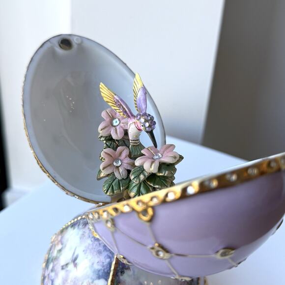 Ardleigh Elliott Porcelain Egg Music Box Amethyst Vision by Lena Liu Hummingbird - Picture 6 of 12